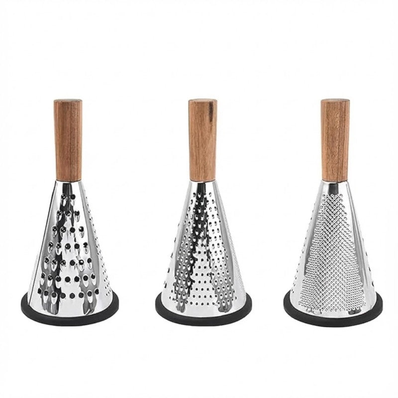 3 Sided Stainless Steel Grater With Wooden Handle