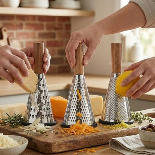 3 Sided Stainless Steel Grater With Wooden Handle