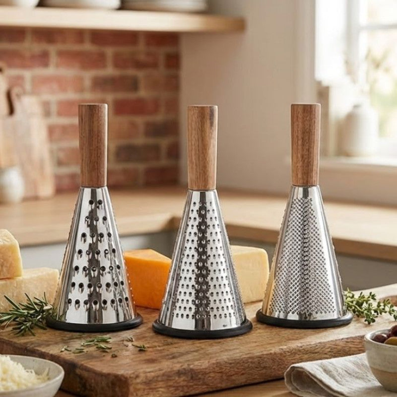 3 Sided Stainless Steel Grater With Wooden Handle